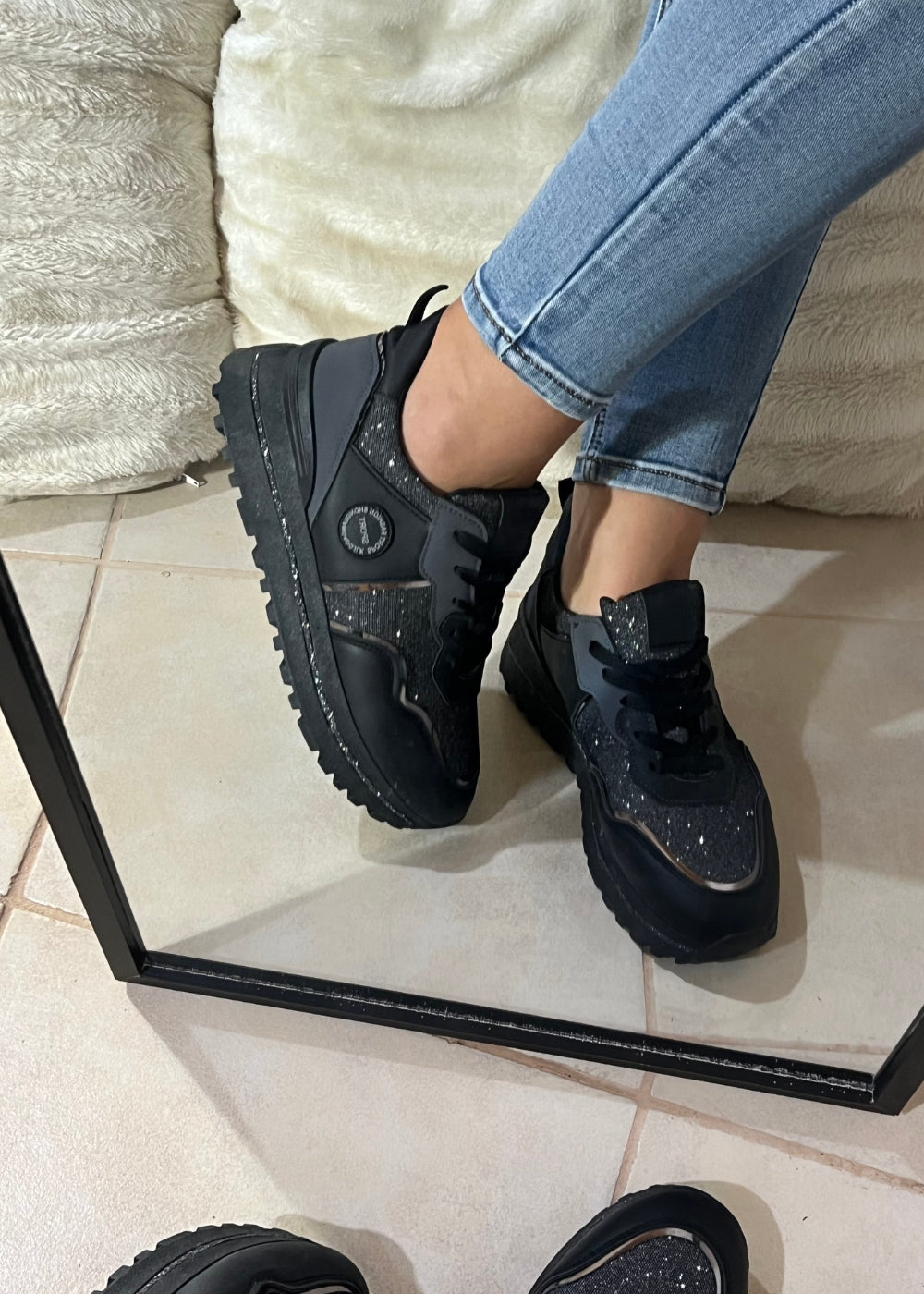 Sneakers Με Glitter Μαύρα