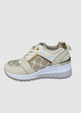 Sneakers Μπεζ Δίπατα Με Χρυσές Λεπτομέρειες
