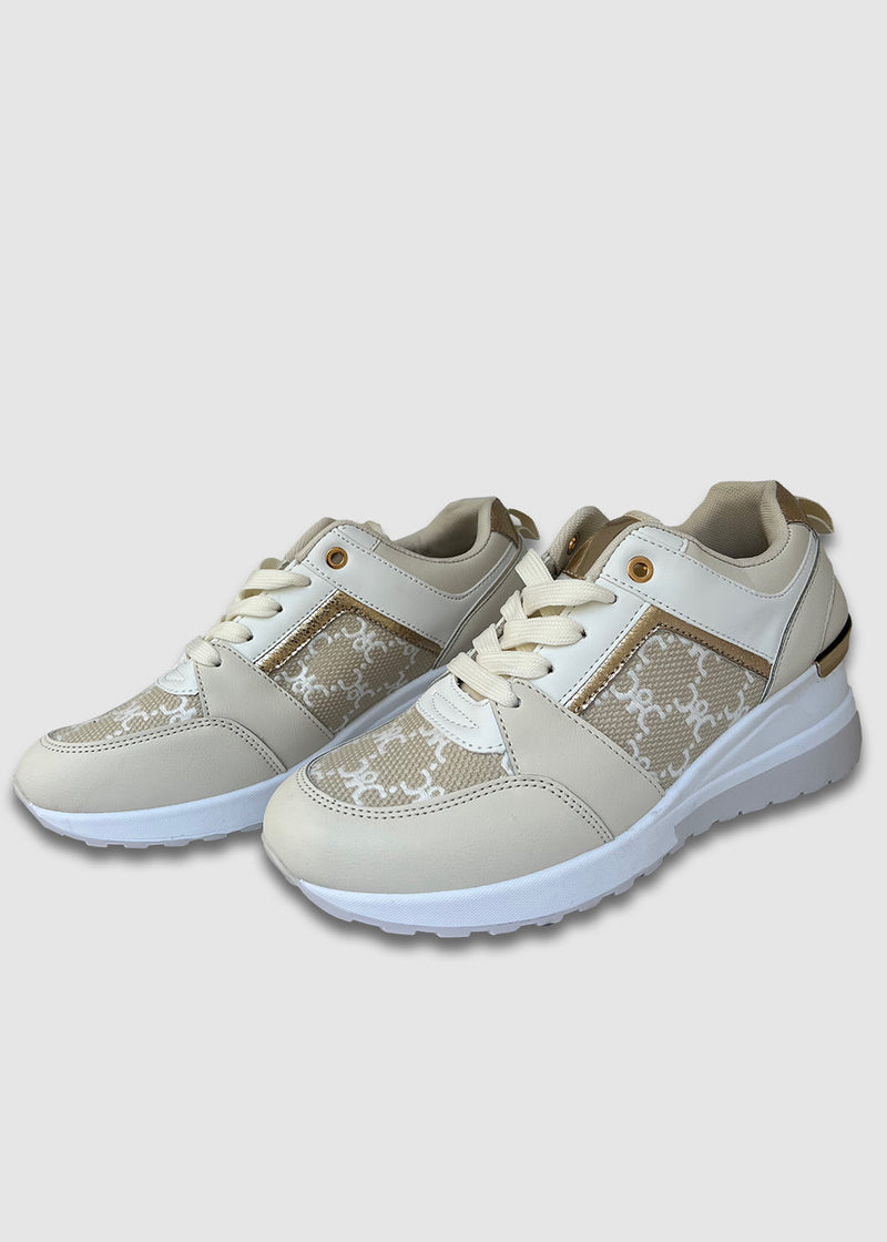 Sneakers Μπεζ Δίπατα Με Χρυσές Λεπτομέρειες