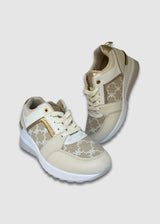 Sneakers Μπεζ Δίπατα Με Χρυσές Λεπτομέρειες