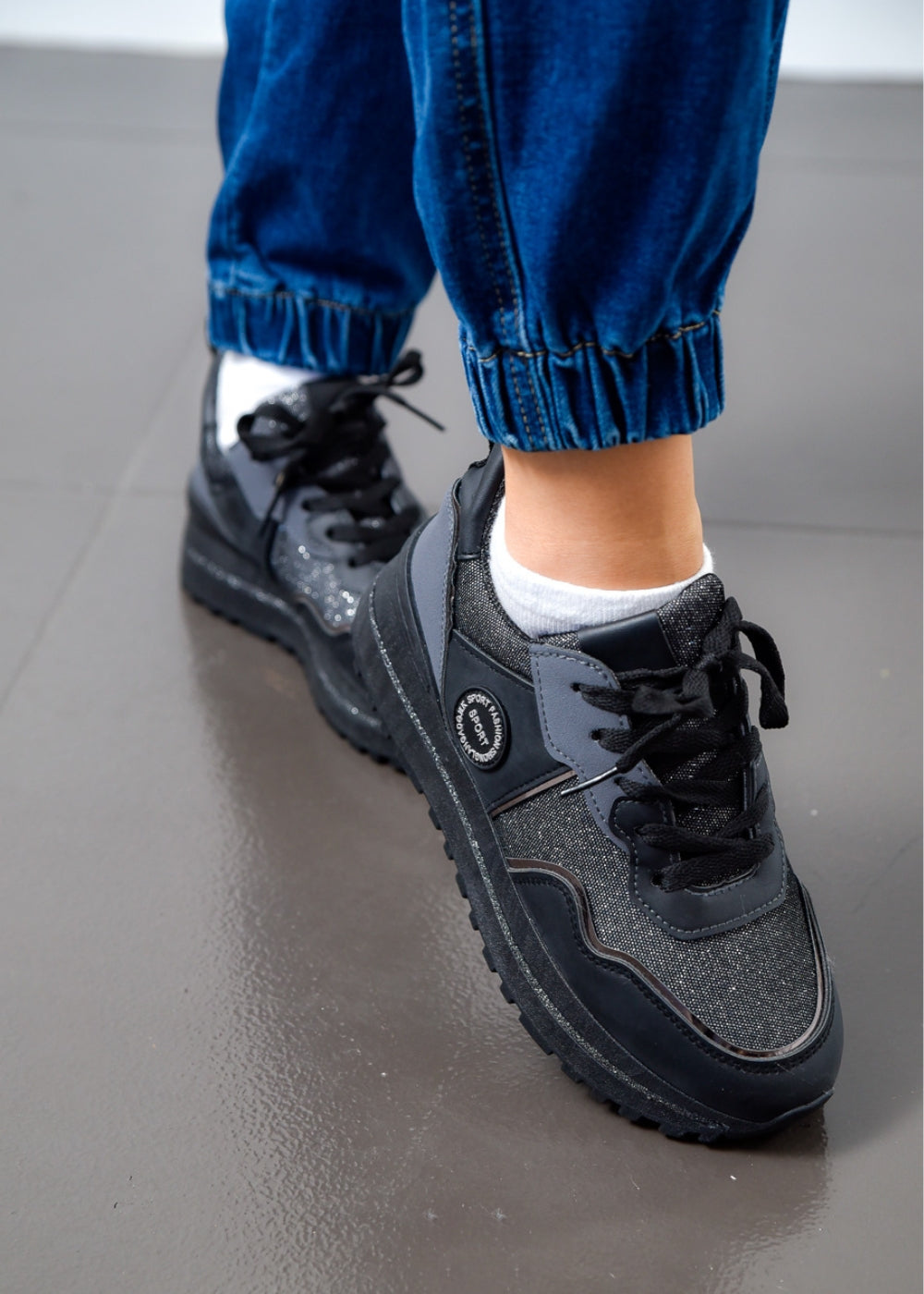 Sneakers Με Glitter Μαύρα