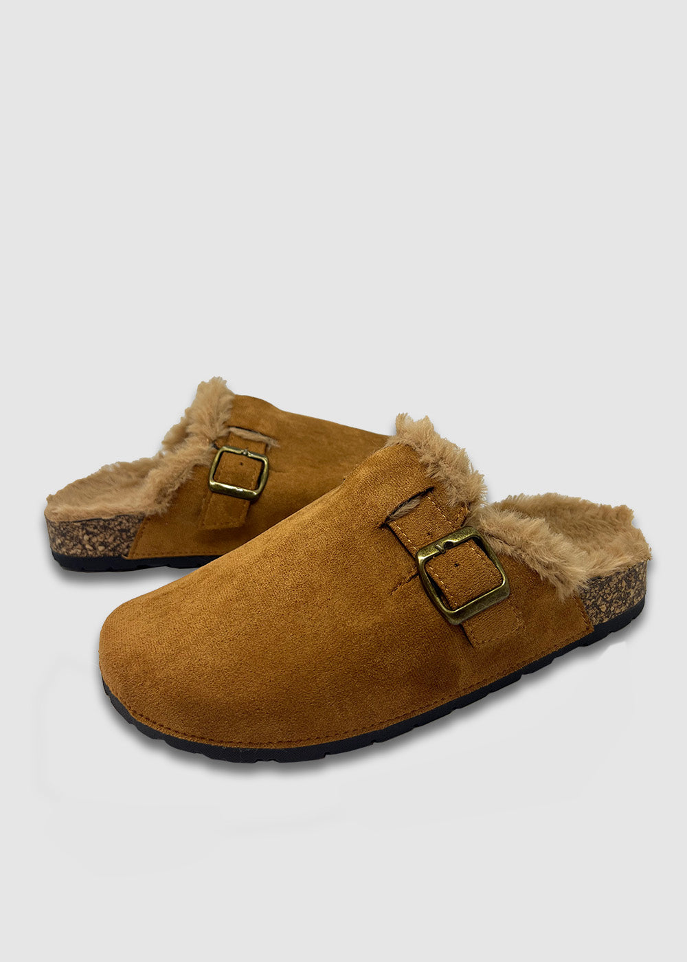 Clogs Suede Με Γούνα Ταμπά