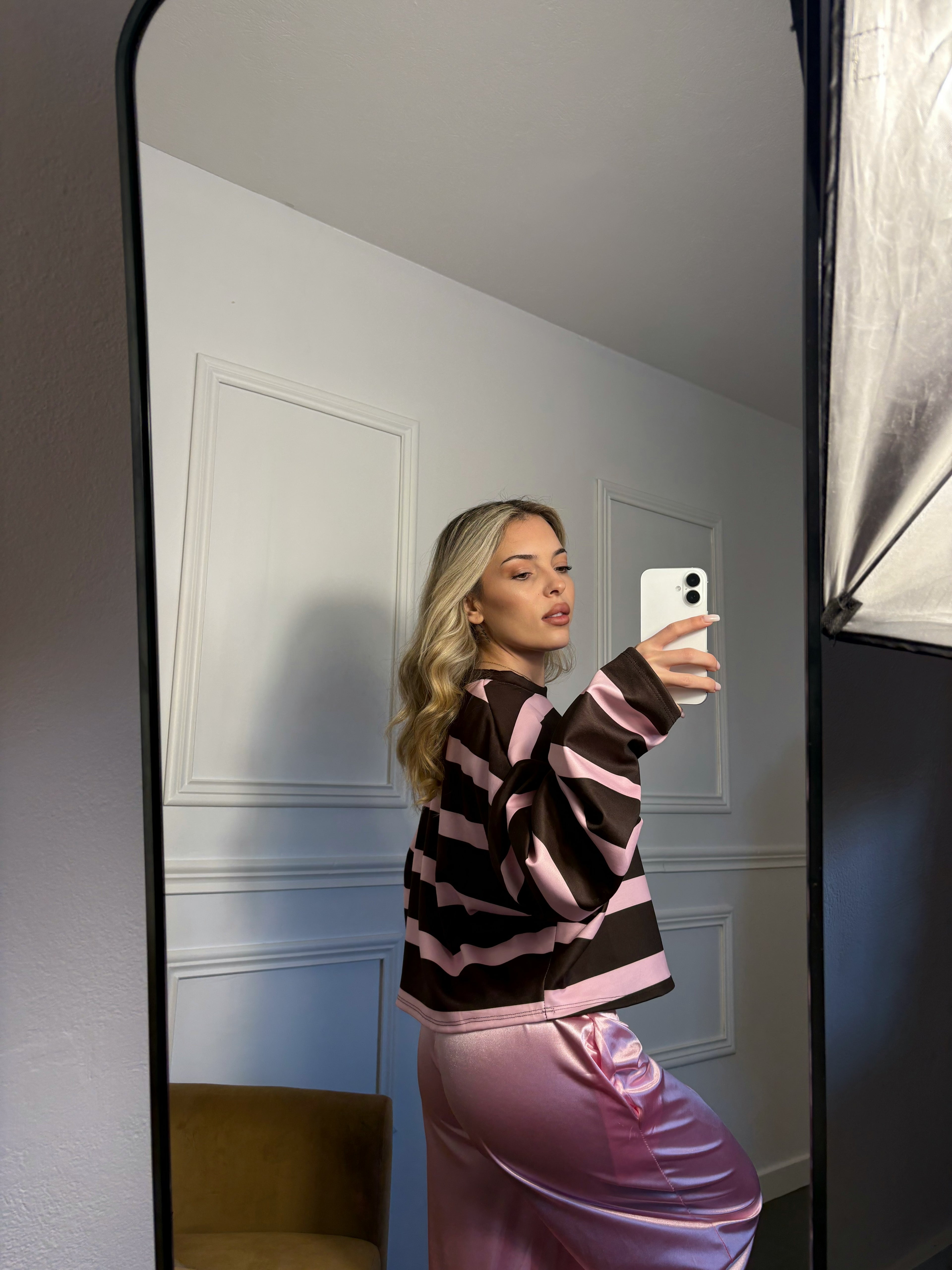 Σετ μπλούζα oversize - παντελόνι σατεν