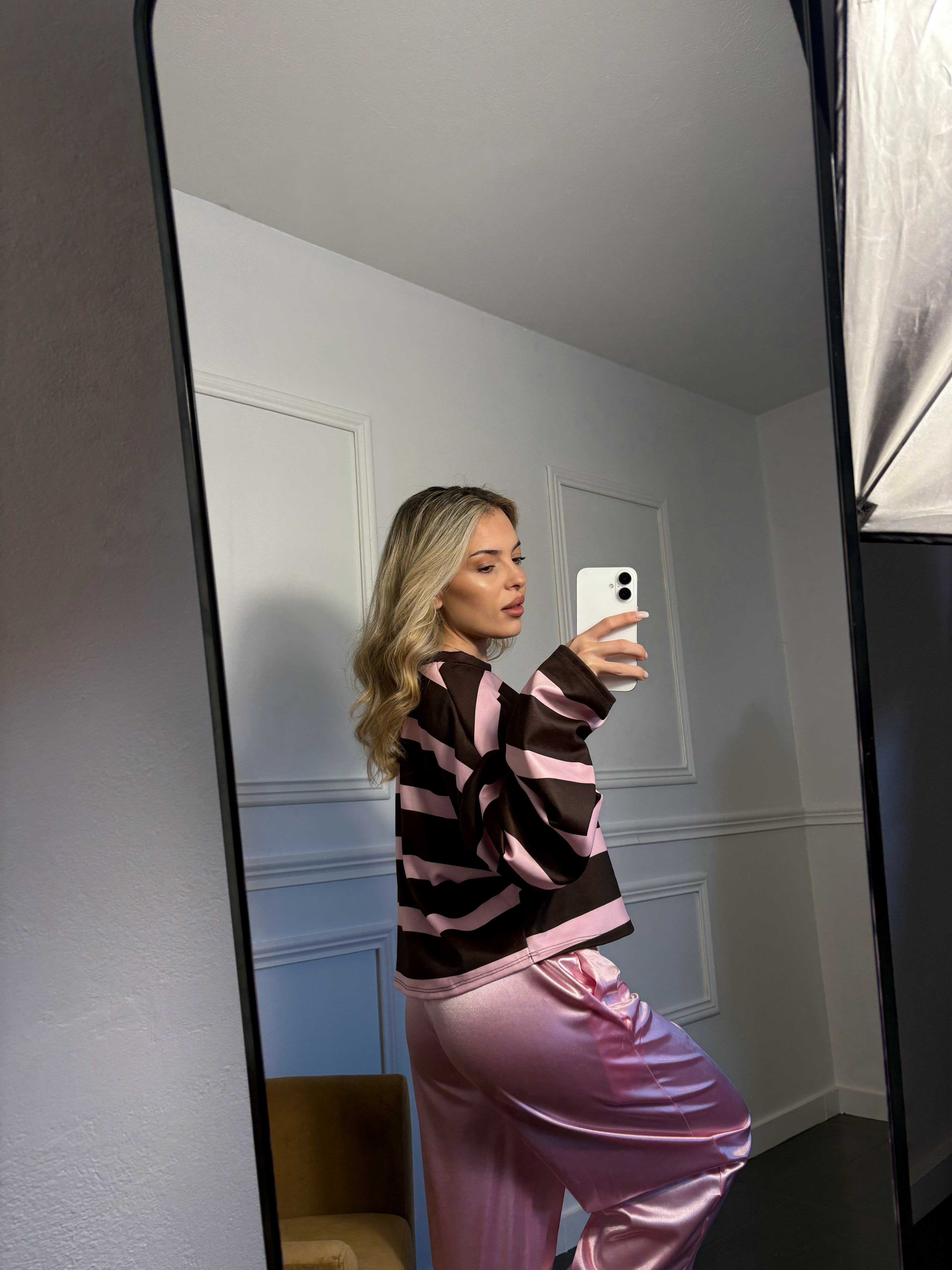 Σετ μπλούζα oversize - παντελόνι σατεν