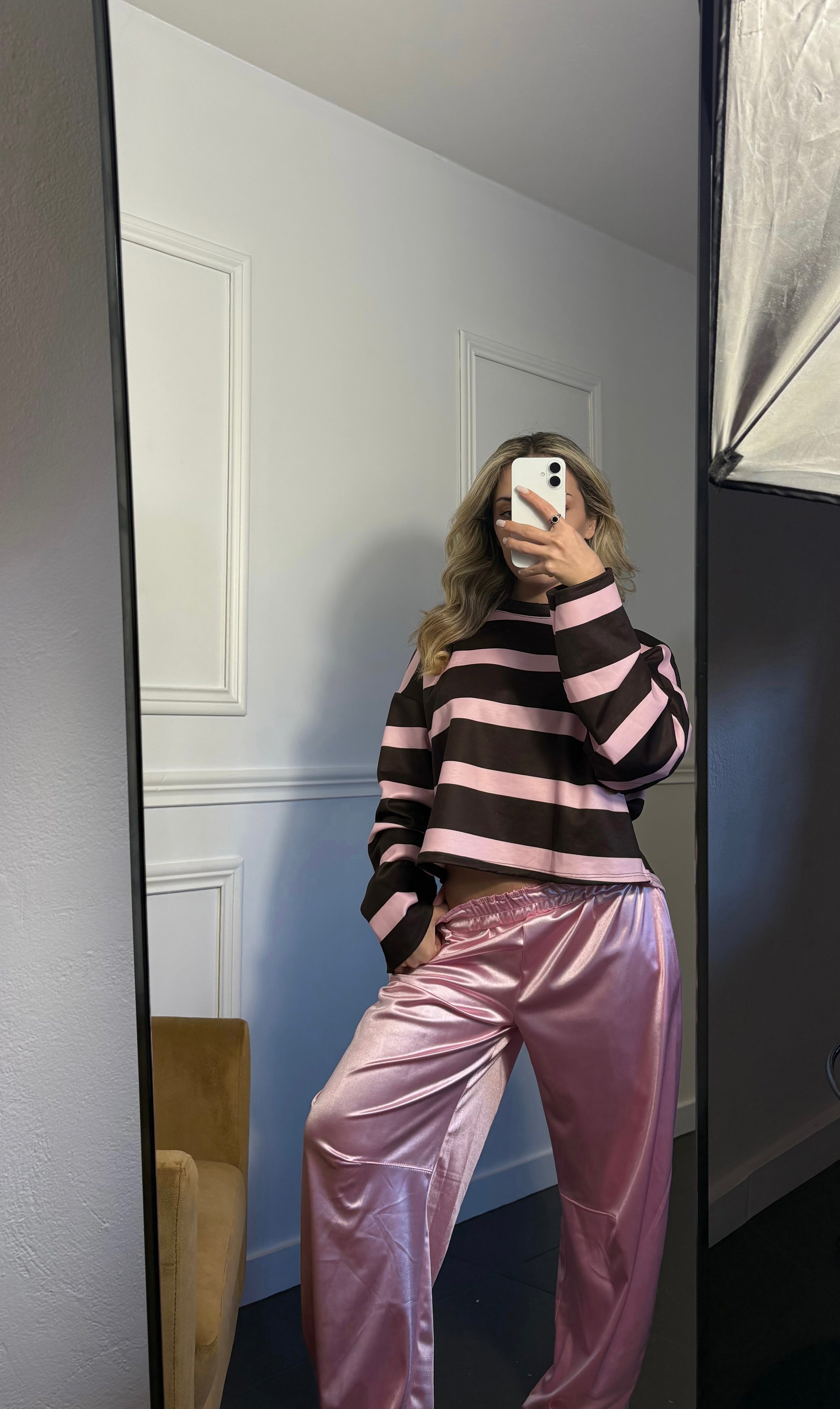 Σετ μπλούζα oversize - παντελόνι σατεν